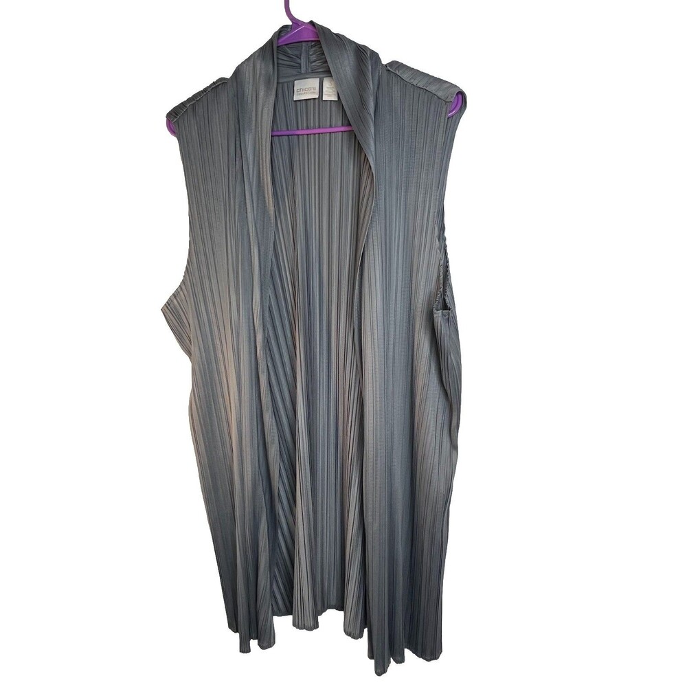 Chicos Ruched Accordion Gray Boho Kimono Sleeveless Blouse sz 3 / 16 XL (15
